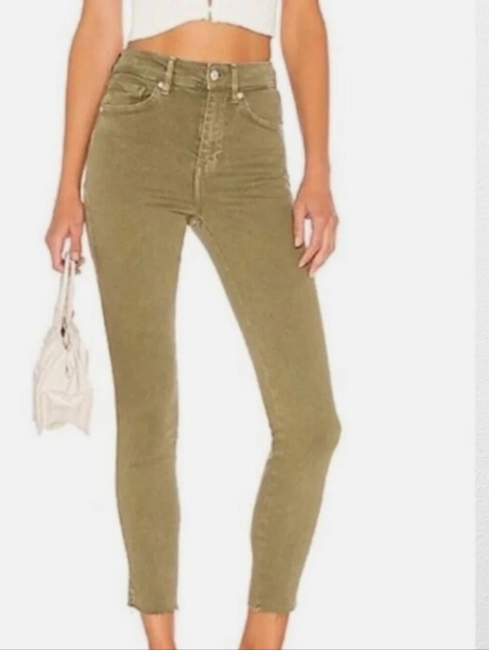 We The Free Olive Green High Rise Skinny Ankle Jeans Raw Frayed Hem Size 27 - Picture 2 of 11